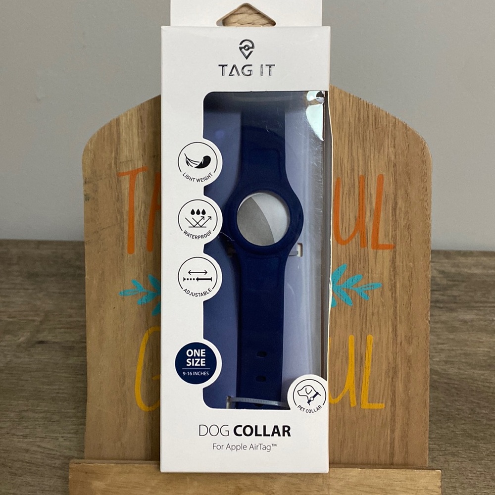 TAG IT New! Navy Blue Dog Collar for Apple Airtag one Size 9-16 inches